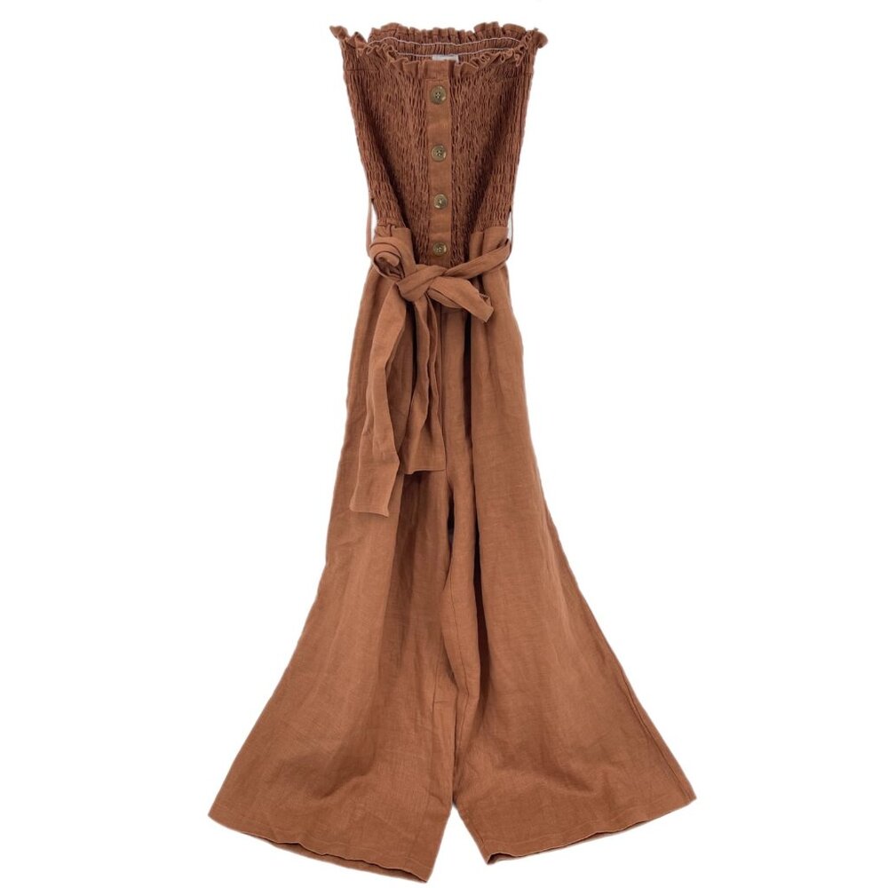 Faithfull the Brand Brown & Red Strap Accents Jumpsuit | High Rise Fit